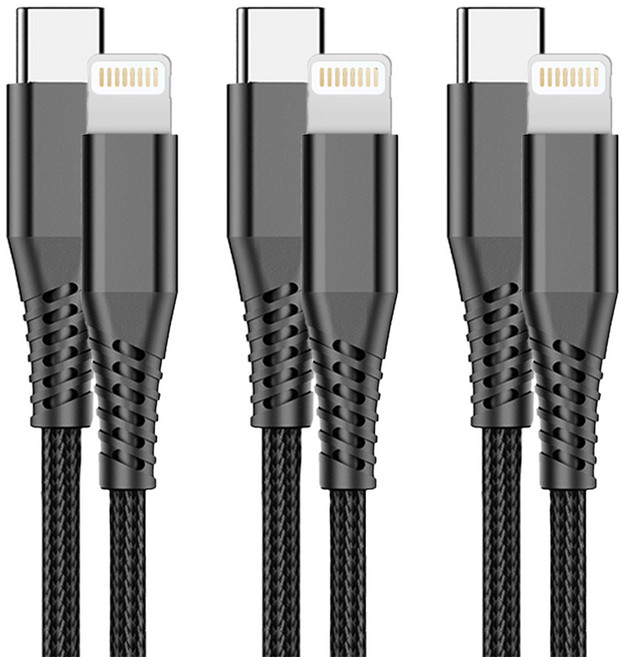 클로버나인 클로프 C타입 to 라이트닝 8핀 PD 초고속 충전 케이블 100W, 블랙, 3개, 2m