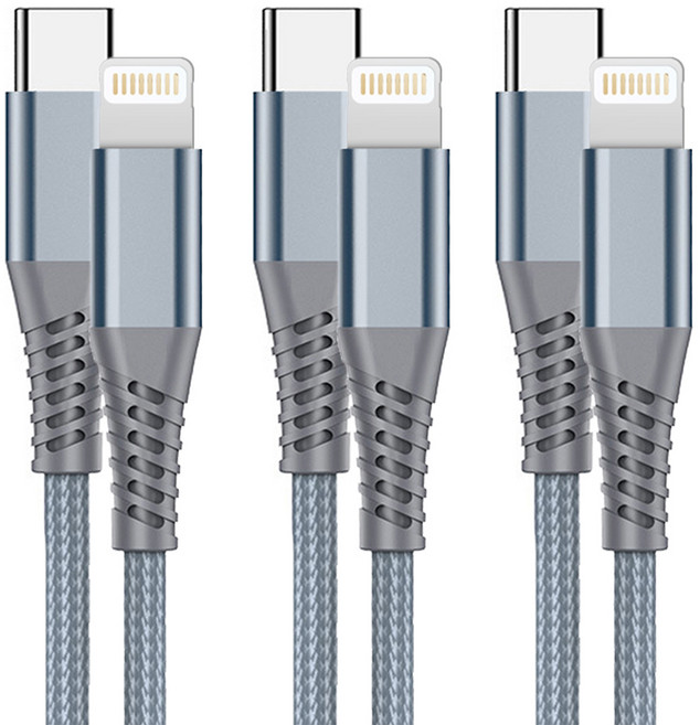 클로버나인 클로프 C타입 to 라이트닝 8핀 PD 초고속 충전 케이블 100W, 그레이, 3개, 2m