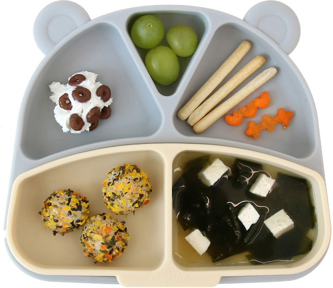 myellie 쑥쑥 유아용 실리콘 초강력 흡착식판 4칸 + 2칸 세트, 그레이, 1세트