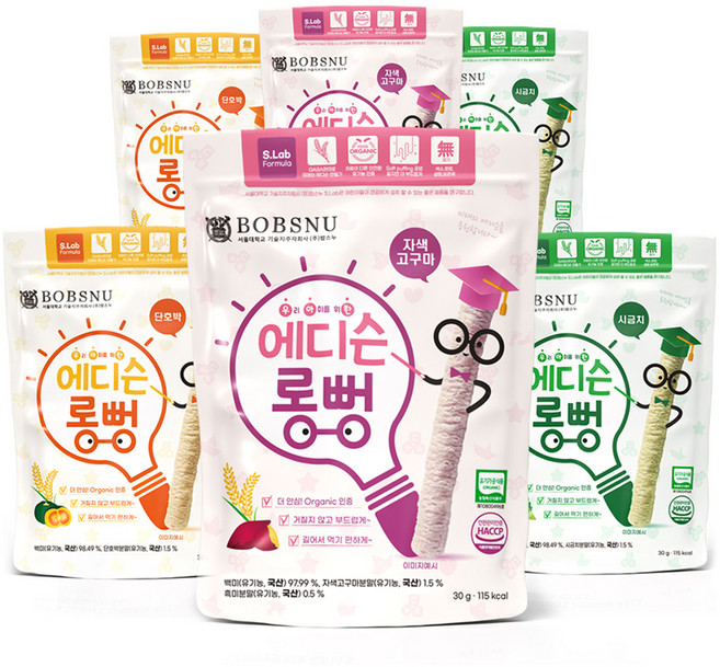 서울대밥스누 우아한 유기농 에디슨 롱뻥 시금치 30g 2p +자색고구마 30g 2p + 단호박 30g 2p 세트, 시금치, 자색고구마, 단호박, 1세트
