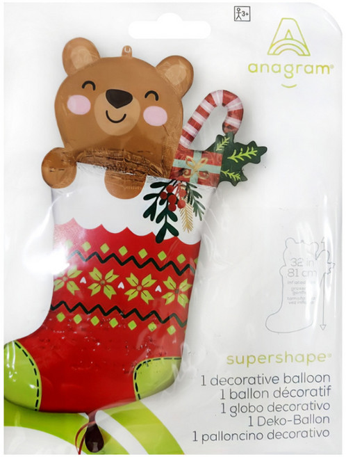 아나그램 은박풍선 베어리 크리스마스 스타킹 슈퍼쉐입, 혼합색상, 1개