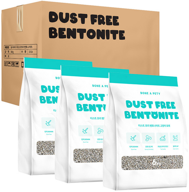 본아페티 응고형 더스트 프리 벤토나이트 고양이모래, 6kg, 3개, 무향