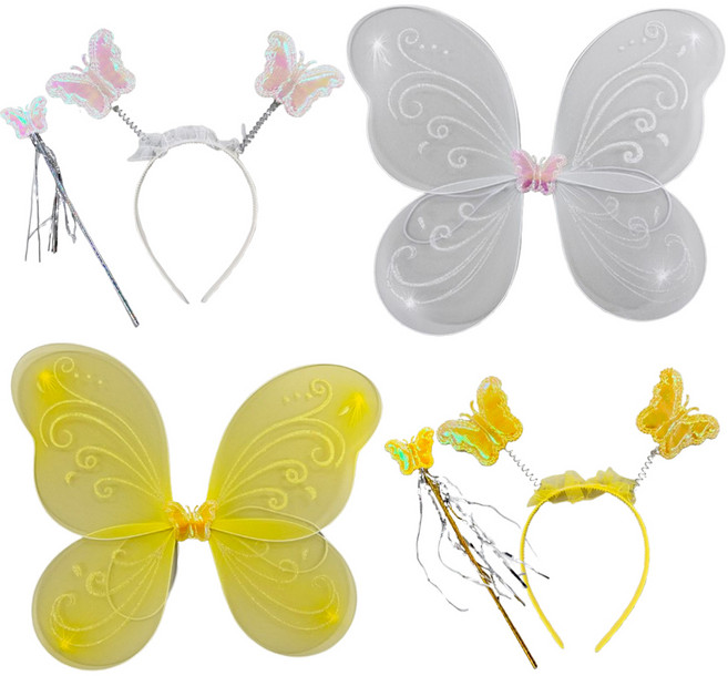 파티공구 요정 날개 머리띠 봉 2종 세트, 화이트, 옐로우, 1세트