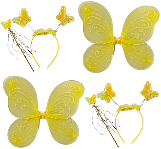 파티공구 요정 날개 머리띠 봉 세트, 옐로우, 2세트