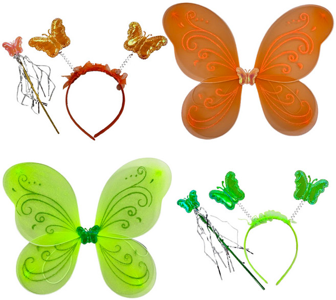 파티공구 요정 날개 머리띠 봉 2종 세트, 오렌지, 라임그린, 1세트