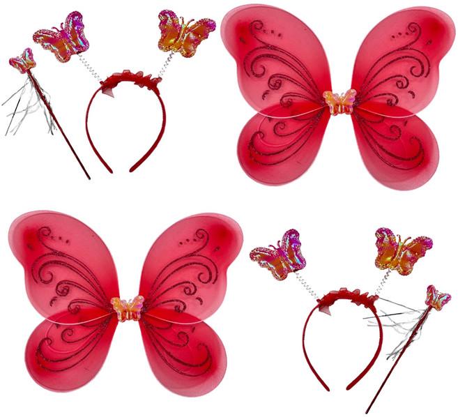파티공구 요정 날개 머리띠 봉 세트, 레드, 2세트