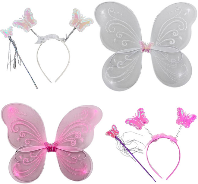 파티공구 요정 날개 머리띠 봉 2종 세트, 화이트, 핑크, 1세트