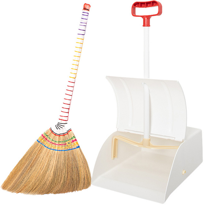 크린메이트 W 특갈대 빗자루 자동 쓰레받기 세트, 1세트, 혼합색상