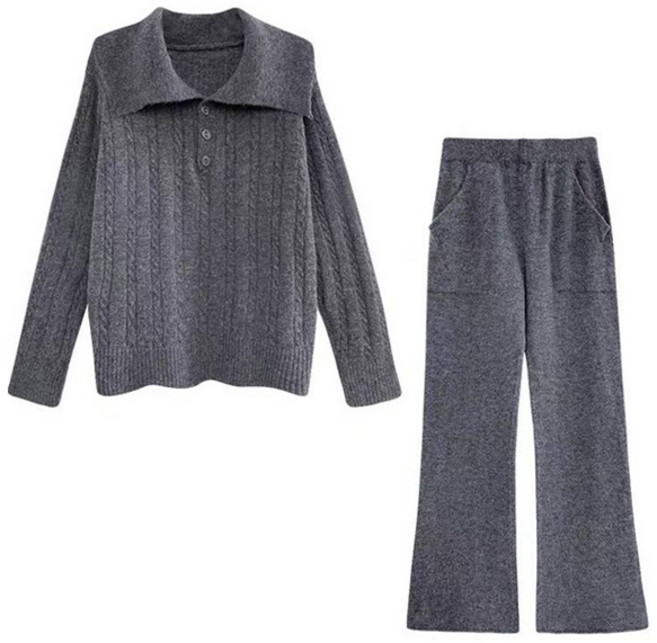 페이퍼먼츠 루시드 꽈배기 카라넥 니트 티셔츠 롱 팬츠 세트 12763