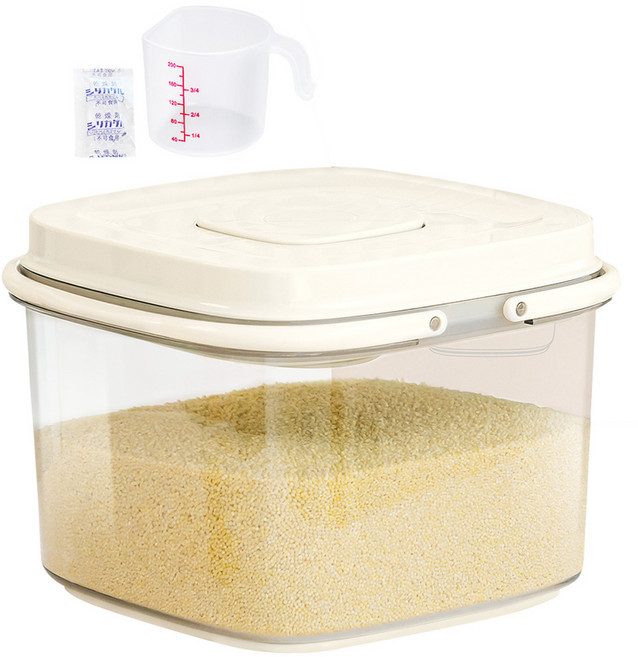 르메이드 원터치 제습 밀폐 쌀통 5L+ 제습제 + 계량컵, 투명, 1세트