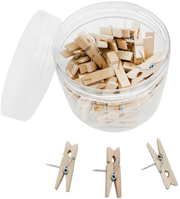 코히모 나무 압정 집게 고정 푸쉬핀 라이트 우드 4W374, 50개입, 1개