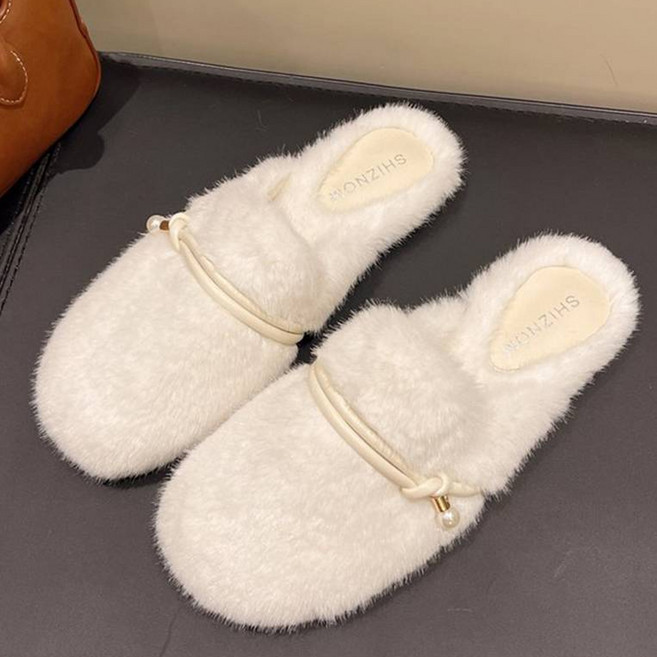 페이퍼먼츠 여성용 써닌 둥근코 더블 스트랩 심플 털 슬리퍼 02619