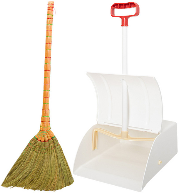 크린메이트 롱 물갈대빗자루 자동쓰레받기 세트, 1세트, 혼합색상