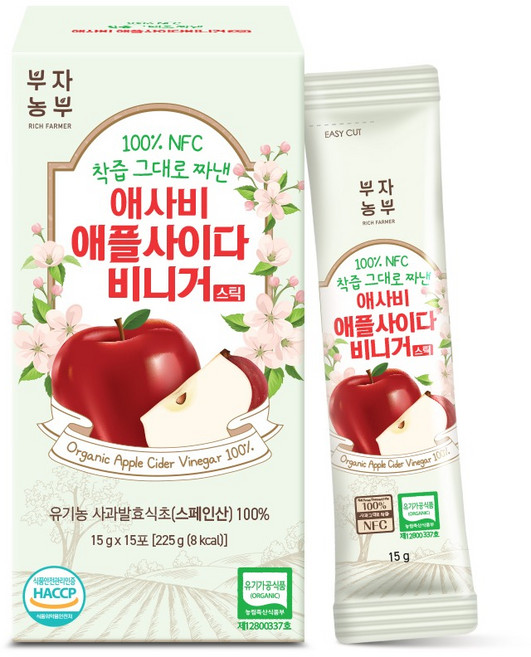 부자농부 100 NFC 착즙 그대로 짜낸 애사비 애플사이다비니거 스틱 15p, 1개, 225g