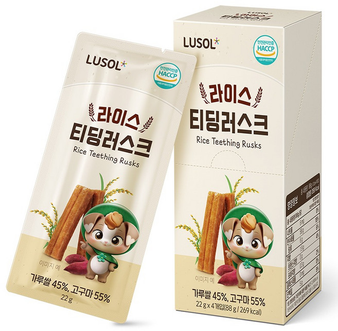 루솔 유아용 라이스 티딩러스크 4p, 88g, 1개, 혼합맛(고구마/가루쌀)