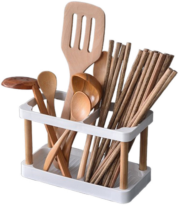 따봉오빠 주방 깔끔 인테리어 우드 2구 조리도구 수저통 ONESIZE JNH1666, 1개