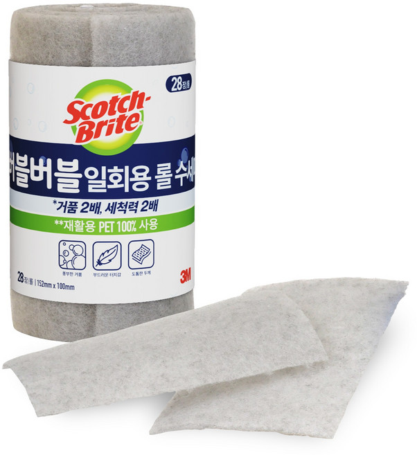 스카치브라이트 3M 버블버블 일회용 롤 수세미, 28개입, 1개