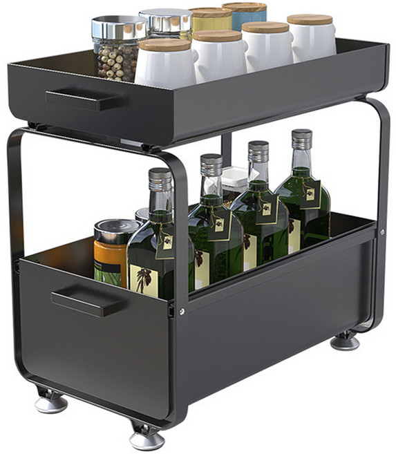 홈앤토이 싱크대 슬라이딩 2단 하부 서랍장, 블랙, 1개