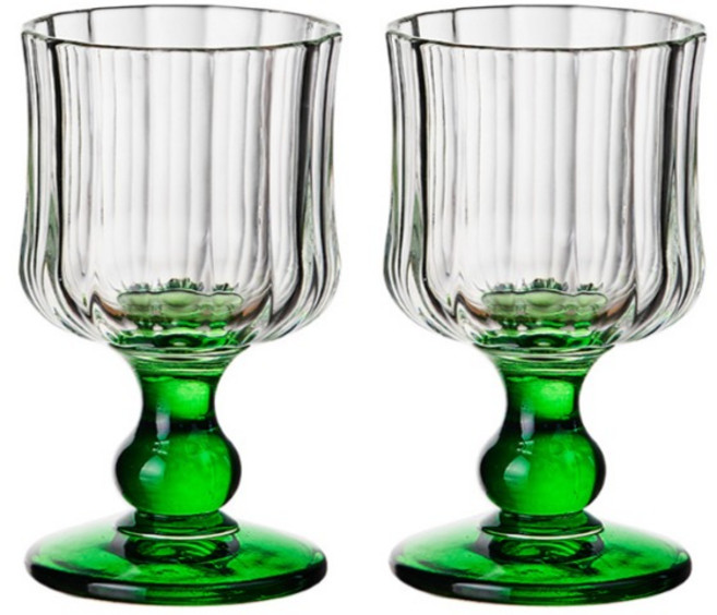 아메리칸로드 클래식 컬러 손잡이 유리 고블렛잔 170ml RK2325, 그린, 2개