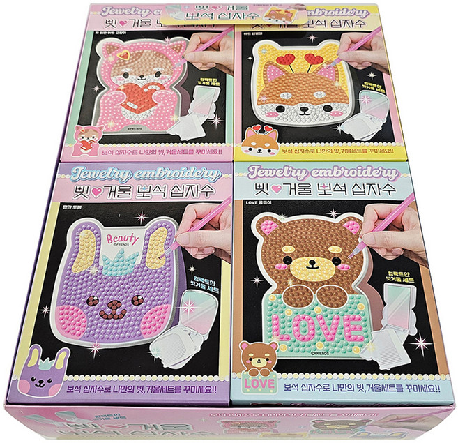 프랜즈코리아 빗 거울 보석십자수 4종 x 3p 세트, 3개, 혼합색상