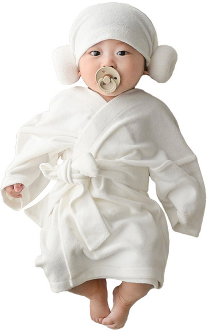 유아용 소프트 대나무 밤부 타올 가운 + 양머리 + 허리끈 세트 XS, 화이트, 1세트