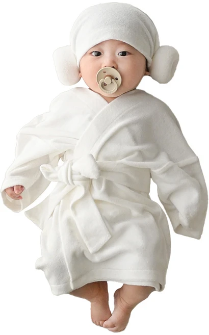 유아용 소프트 대나무 밤부 타올 가운 + 양머리 + 허리끈 세트 XS, 화이트, 1세트 - 쿠팡