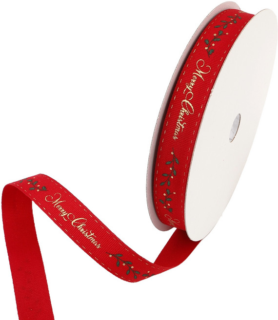 포장넷 크리스마스리본 C HC-RD16225, 빨강+초록+금줄, 1개, 22.5m