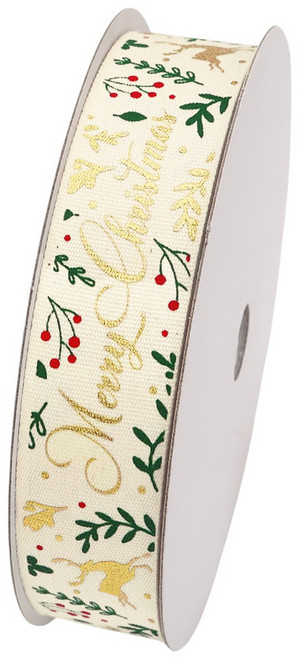 포장넷 크리스마스리본 C CL-NA25009, 아이보라+빨강+초록+금색, 1개, 9m