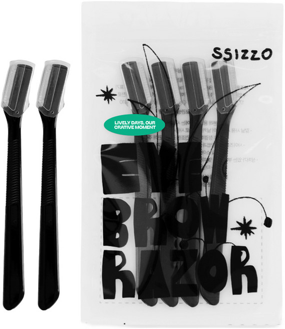 씨조 2중날 눈썹 수정 안전캡 정리칼 4p, 1개, 블랙