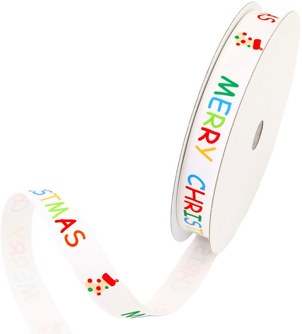 포장넷 크리스마스리본 S CM-WH16225, 백색+빨강+무지개, 1개, 22.5m