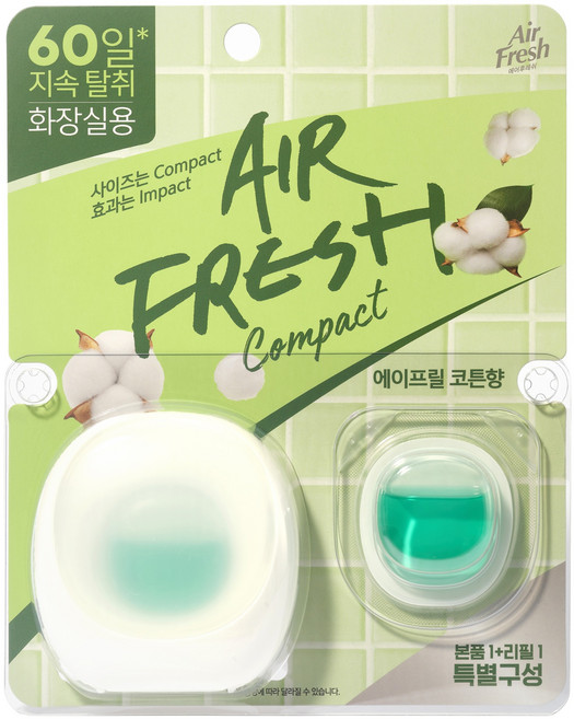 에어후레쉬 컴팩트 비치형 화장실용 방향제 본품 6ml + 리필 6ml 세트, 12ml, 1개, 에이프릴 코튼향