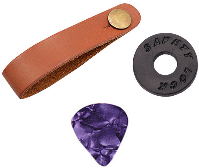 탑피아 심플 기타 넥스트랩 미끄럼 방지 고무 세트 브라운 스트랩 피크 랜덤발송, 1세트