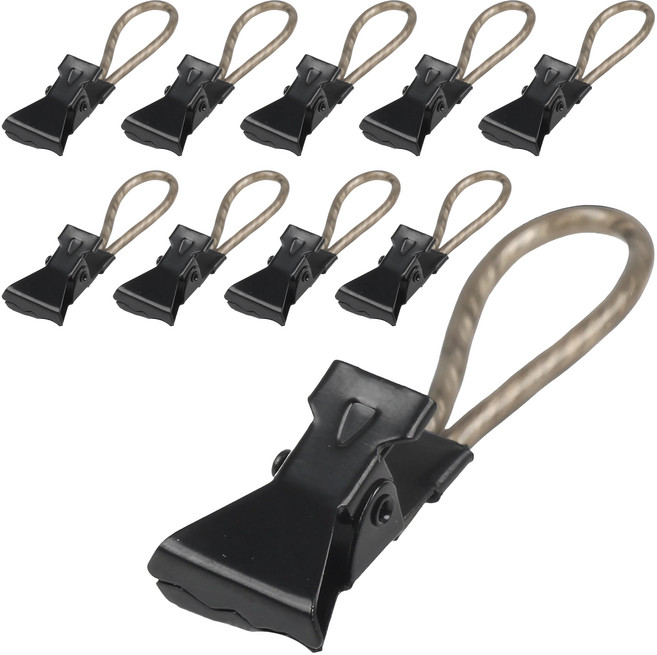 어썸굿즈 다용도 걸이형 캠핑 스텐 클립 집게, 블랙, 10개, 1단