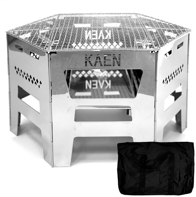 카엔 육각형 접이식 캠핑 휴대용 화로대 + 수납가방 세트, 1세트