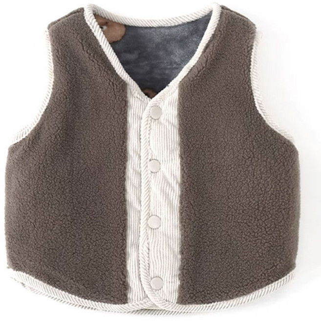 兒童雙面穿燈芯絨羊羔絨背心
