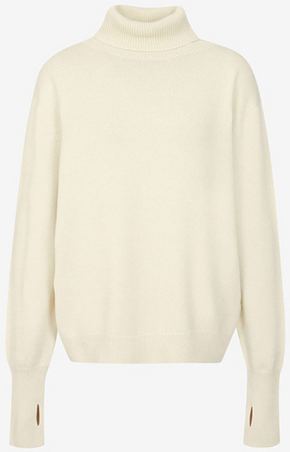 세컨스킨 여성용 홀가먼트 코튼 실크 긴소매 터틀넥 스웨터