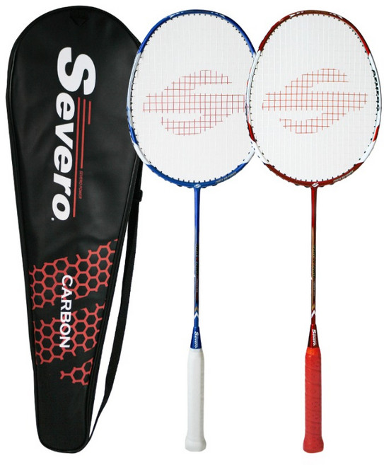 세베로 풀카본 폰테80파워 배드민턴 라켓 2p + 블랙 풀커버, 블루 + 레드, 1세트