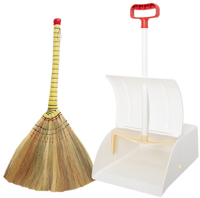 크린메이트 노란 갈대 빗자루 + 자동 쓰레받기 세트, 혼합색상, 1세트