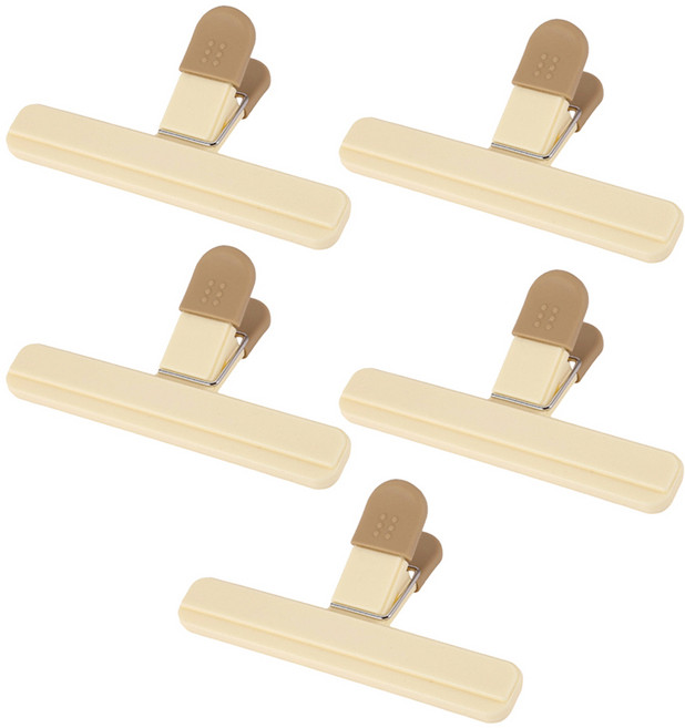데일리해피비 다용도 밀봉 밀폐 봉지 집게 대형, 밀크티 베이지, 5개