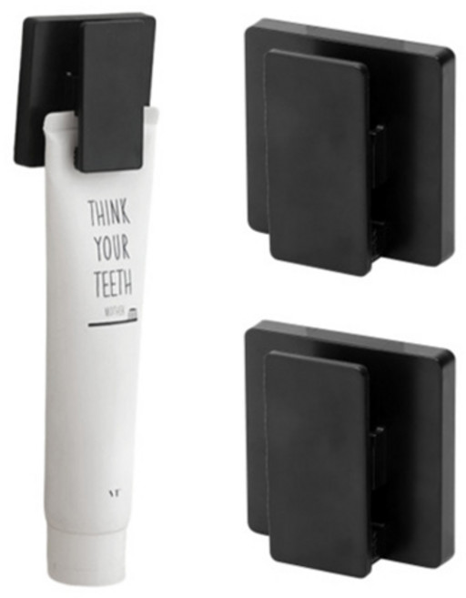 일상숲 무타공 공중부양 집게형 클렌징폼 치약 걸이, 블랙, 3개