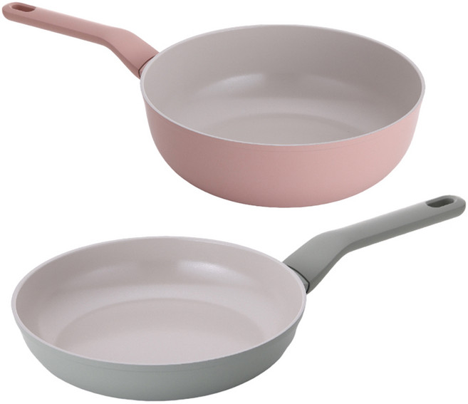 라체나 인덕션 세라믹 코팅 프라이팬 + 궁중팬 세트 2개, 민트(프라이팬), 핑크(궁중팬), 1세트, 프라이팬 28cm + 궁중팬 28cm