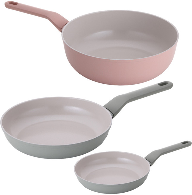 라체나 인덕션 세라믹 코팅 프라이팬 2종 + 궁중팬 세트 3개, 민트(프라이팬), 핑크(궁중팬), 1세트, 프라이팬 20cm + 프라이팬 28cm + 궁중팬 30cm
