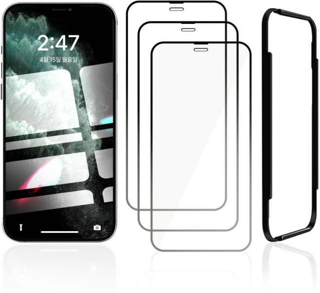 클로버나인 클로버 글라스 강화유리 9H 고경도풀커버 휴대폰 액정보호필름 3p + 간편 부착가이드 툴 세트, 1세트