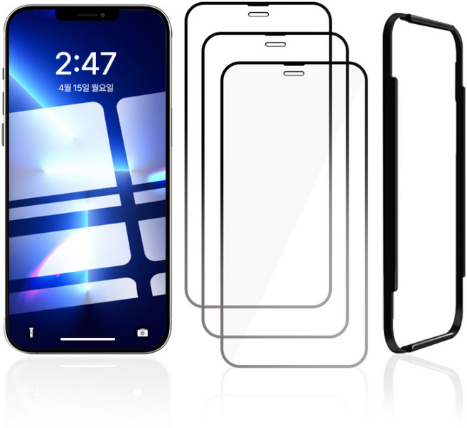 클로버나인 클로버 글라스 강화유리 9H 고경도풀커버 휴대폰 액정보호필름 3p + 간편 부착가이드 툴 세트, 1세트