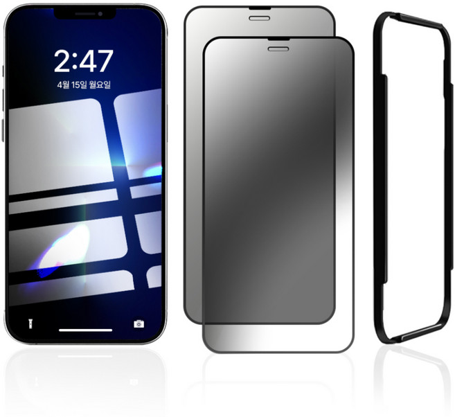 클로버나인 클로버 사생활보호 프라이버시 9H 고경도 강화유리 풀커버 휴대폰 액정보호필름 2매 + 간편 부착가이드 툴 세트, 1세트