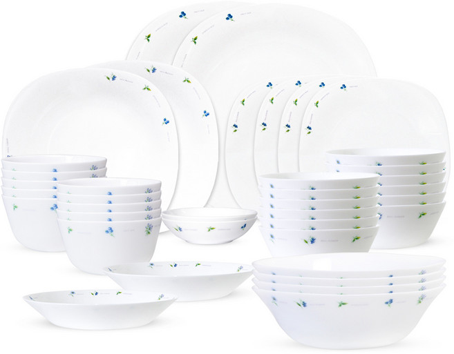 바칠레 유로피안 카모마일 10인 홈 그릇 세트 36p, 화이트, 공기 10p + 대접 10p + 앞접시 2p + 찬기 소 2p + 샐러드볼 4p + 사각소접시 4p + 사각대접시 2p + 사각 찬기 2p, 1세트