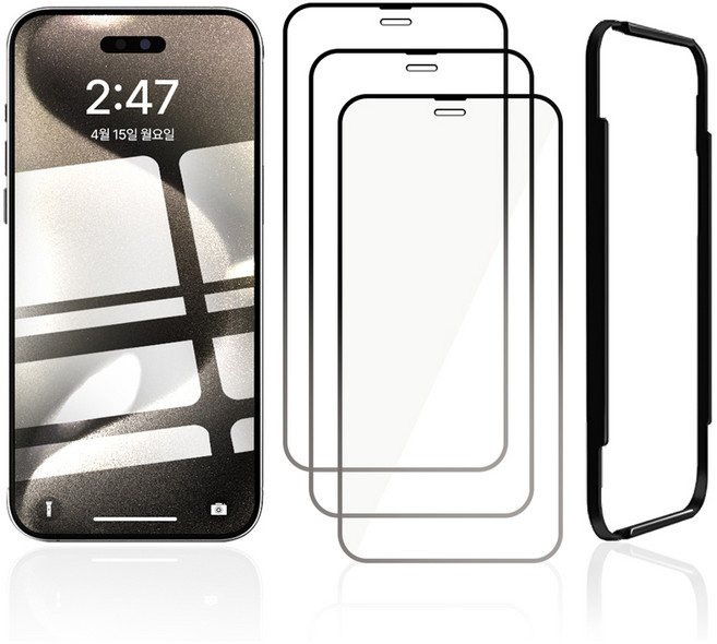 클로버나인 클로버 글라스 강화유리 9H 고경도 풀커버 휴대폰 액정보호필름 3p + 간편 부착가이드 툴 세트, 1세트