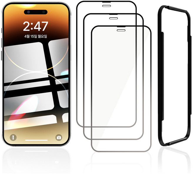 클로버나인 클로버 글라스 강화유리 9H 고경도 풀커버 휴대폰 액정보호필름 3p + 간편 부착가이드 툴 세트, 1세트