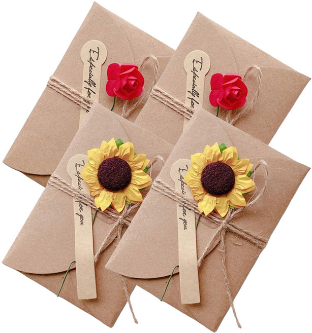 플라워데코 감성 편지지 4p + 해바라기 2p + 장미 2p 세트, 혼합색상, 1세트