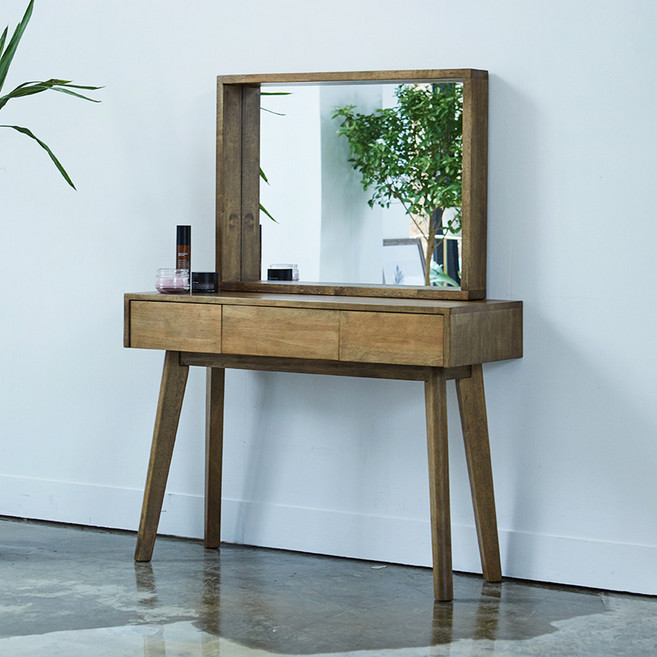 까르엠가구 고무나무 원목 루크 수납 화장대 + 거울 세트 방문설치, 엔틱